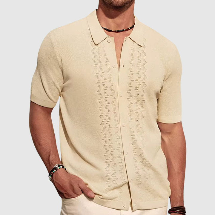 Men’s Knitted Shirt – Relaxed Fit – Soft Knit – Short Sleeve – Button-Up Casual Style