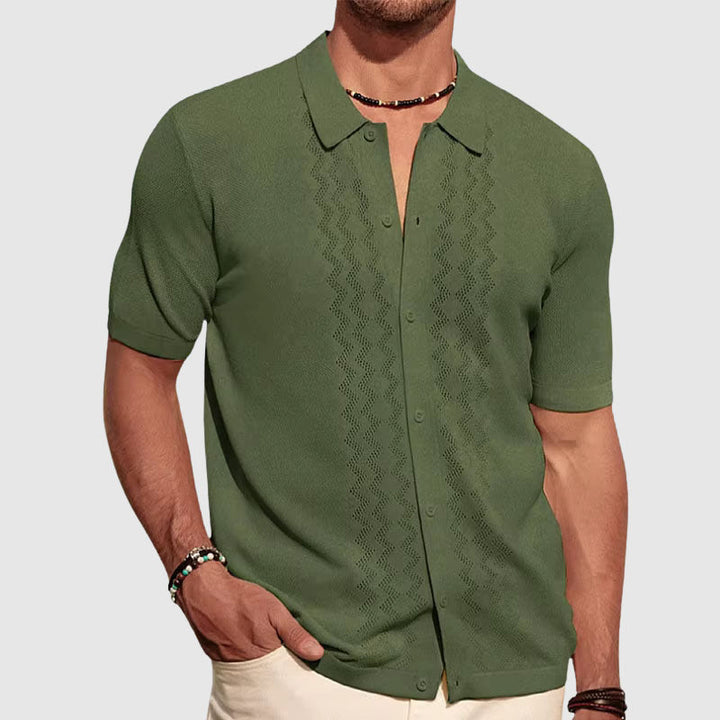 Men’s Knitted Shirt – Relaxed Fit – Soft Knit – Short Sleeve – Button-Up Casual Style