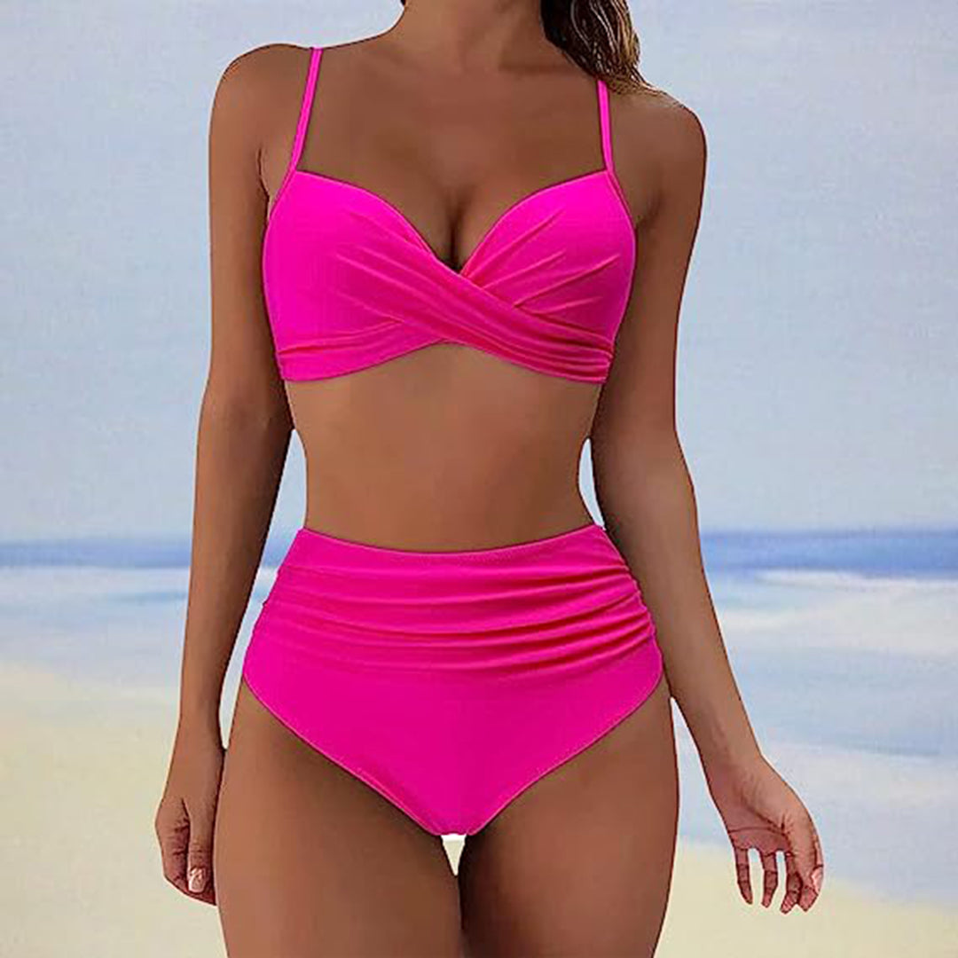Women’s Bikini Set – High Waist – Padded Cups – Cross Front – Adjustable Straps – Breathable Blend