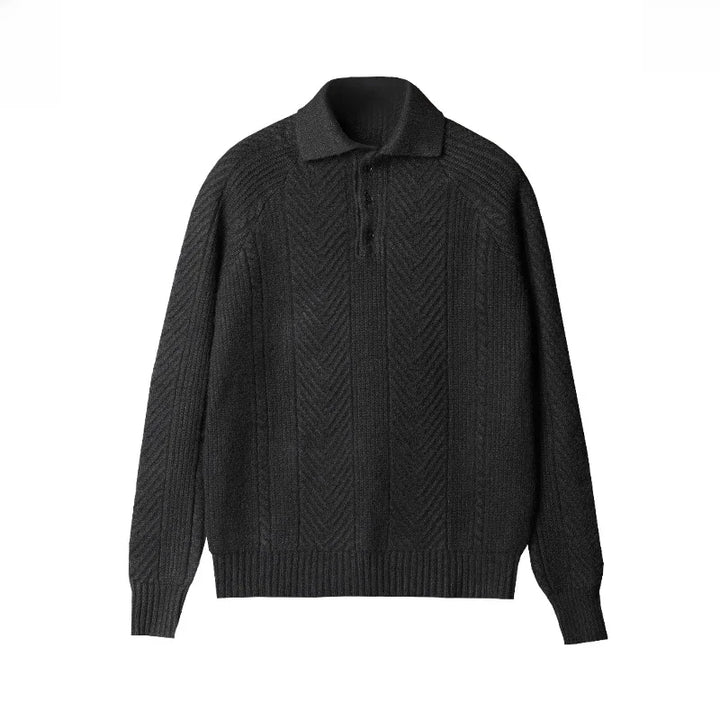 Men’s Knitted Sweater – Slim Fit – Cable Knit – Polo Collar – Long Sleeve