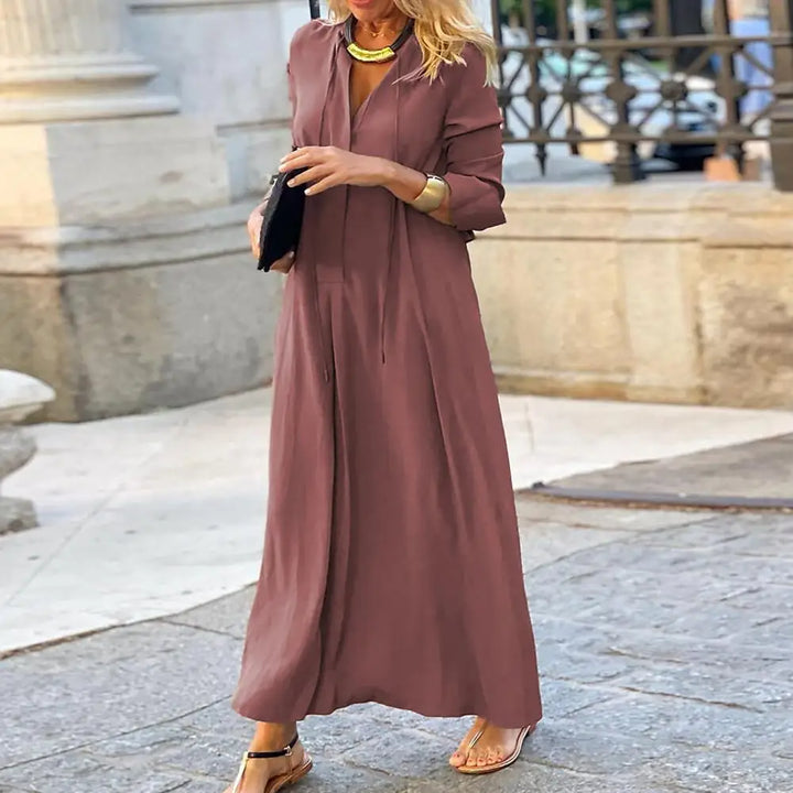 Women's Maxi Dress - V-Neck - Long Sleeve - Flowy Elegant Fit