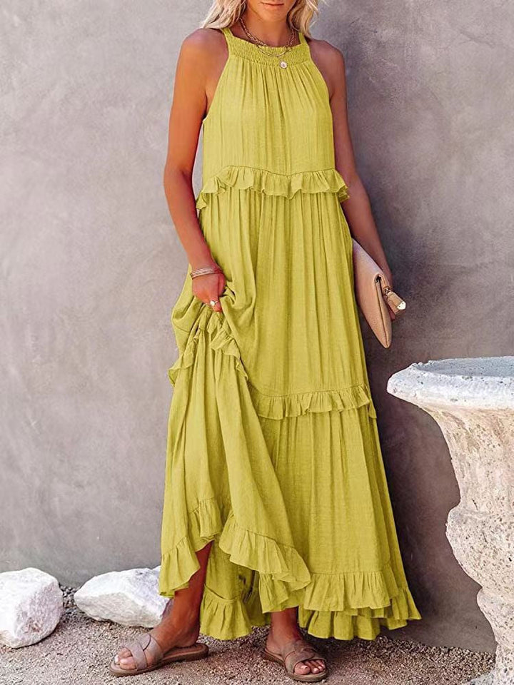 Women’s Maxi Dress – Flowing Fit – Halter Neck – Tiered Skirt – Natural Fibers