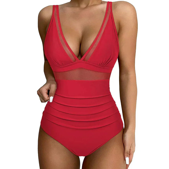 Women’s One-Piece Swimsuit – Sculpting Fit – Mesh Panel – High-Cut Leg – Supportive Straps