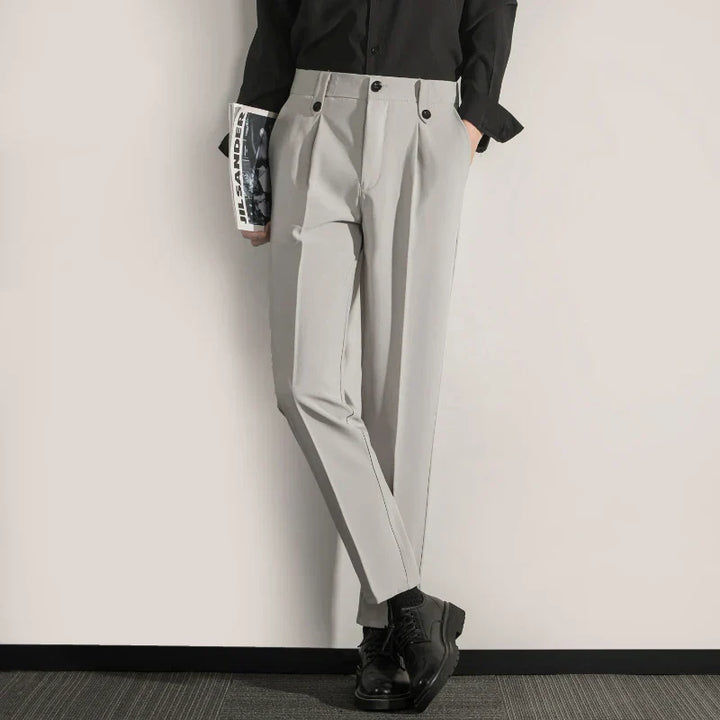 Men’s Trousers - Classic Fit - Pleated Front - Straight Leg Lightweight Cotton Blend
