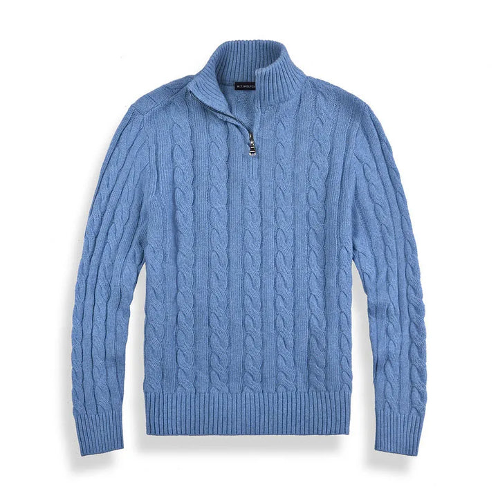Men’s Half Zip Sweater - Cable Knit - Cotton Blend - Regular Fit - Ribbed Trim