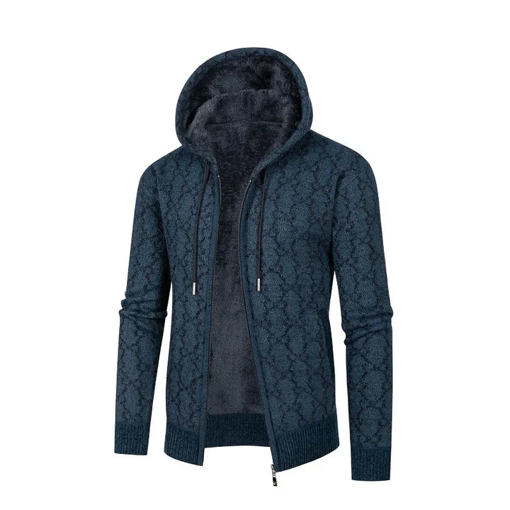 Men’s Zip-Up Hoodie – Plush Fleece Lining – Ribbed Trim – Textured Knit – Casual Fit
