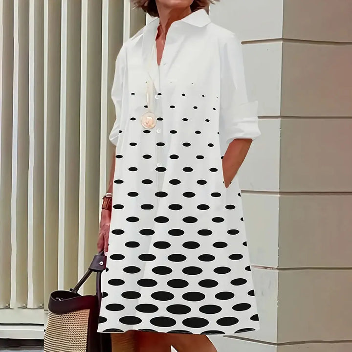 Women's A-Line Shirt Dress - Button Down - Long Sleeve - Classic Collar - Knee Length