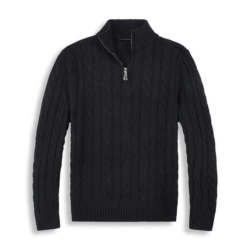 Men’s Half Zip Sweater - Cable Knit - Cotton Blend - Regular Fit - Ribbed Trim