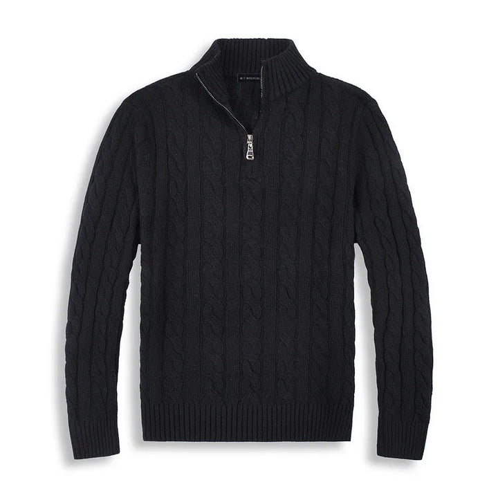 Men’s Half Zip Sweater - Cable Knit - Cotton Blend - Regular Fit - Ribbed Trim