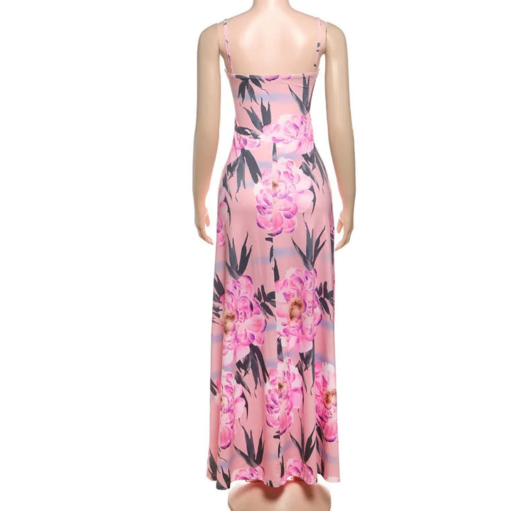 Women's Maxi Dress - Floral Print - Spaghetti Strap - Elegant Flowing Fit