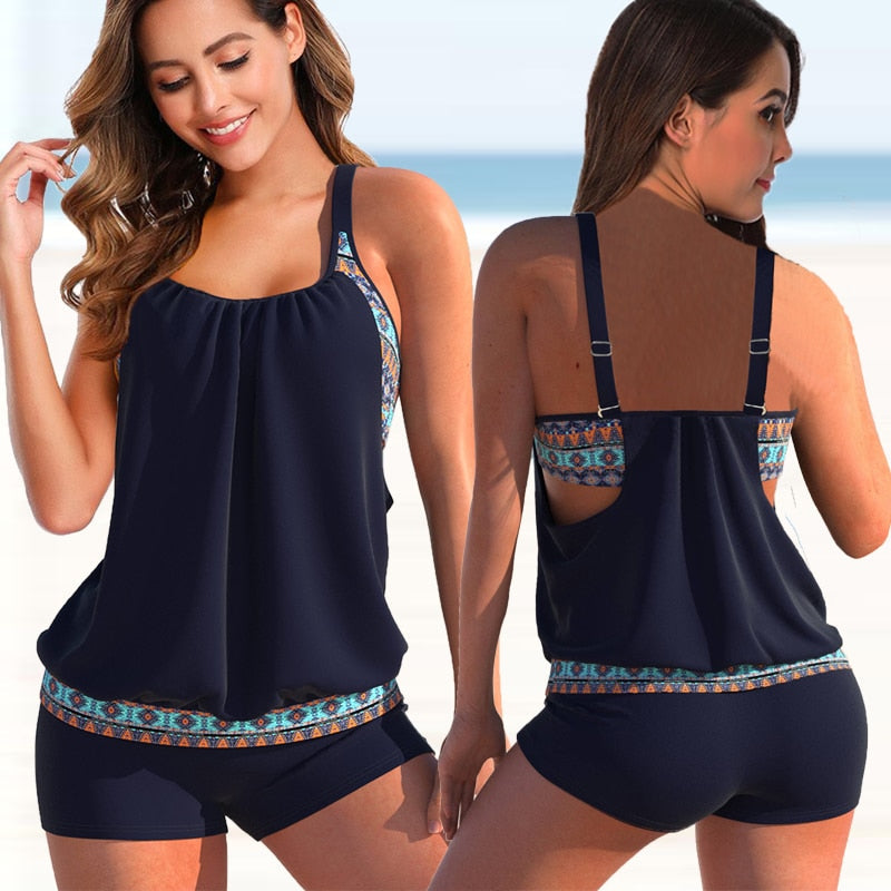 Women’s Tankini Set – Blouson Top – Adjustable Racerback – Fitted Shorts – Breathable Blend
