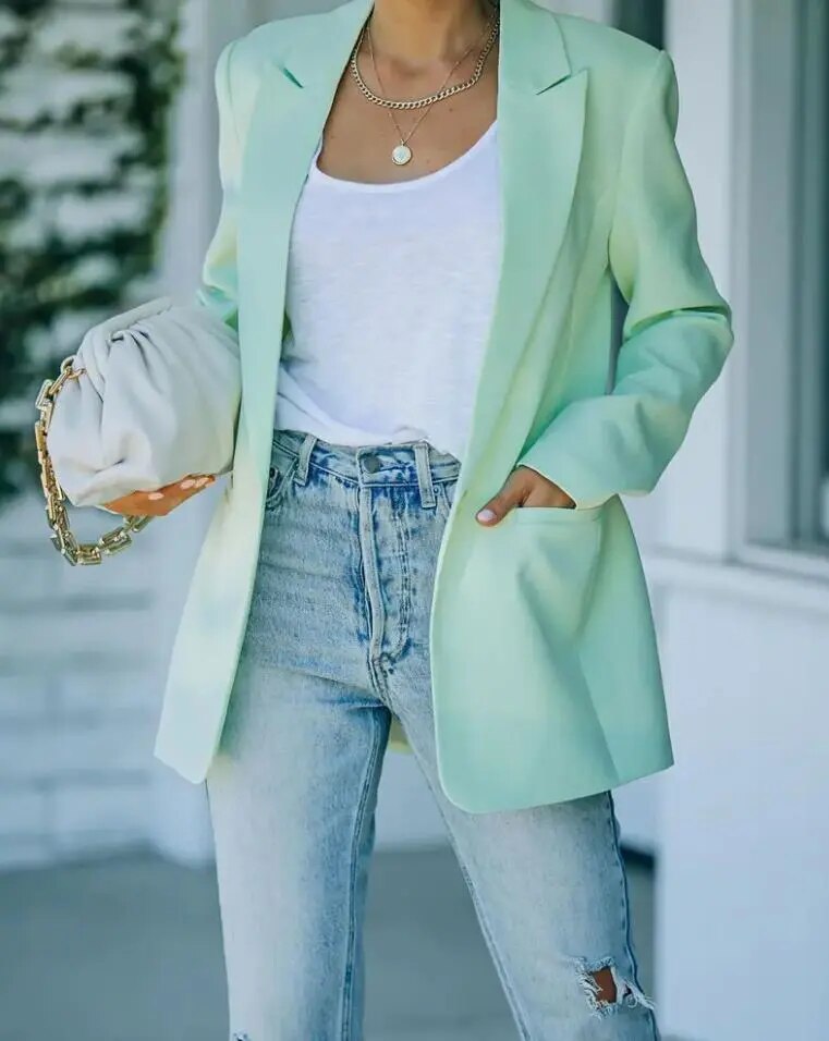 Women's Blazer - Oversized Fit - Single-Breasted - Notched Lapel - Tailored Elegant Wear