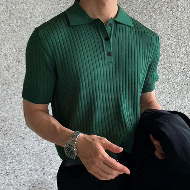 Men’s Polo Shirt - Slim Fit - Ribbed Soft Knit - Short Sleeve Smart Casual Style