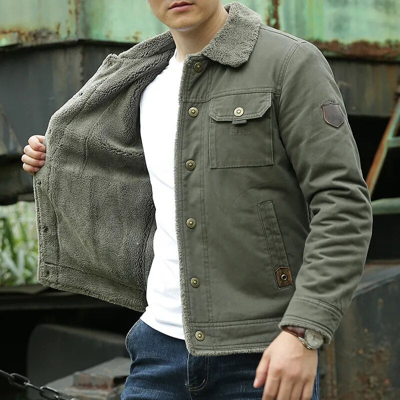Men’s Jacket – Shearling Collar – Classic Fit – Button Closure