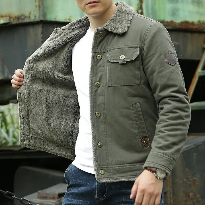 Men’s Jacket – Shearling Collar – Classic Fit – Button Closure