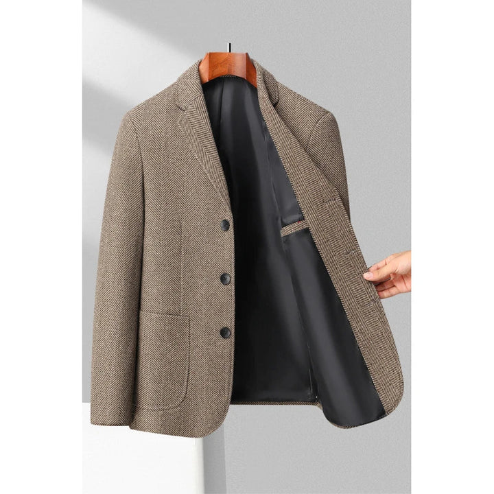Men’s Blazer – Wool Blend – Tailored Fit – Herringbone Pattern – Notched Lapel – 3-Button Closure