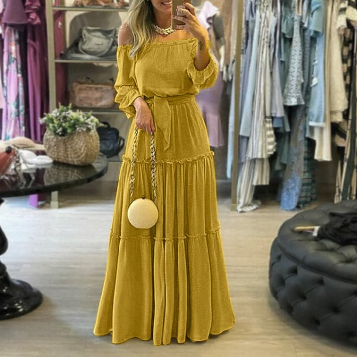 Women’s Maxi Dress – Off Shoulder – Relaxed Fit – Tiered Skirt