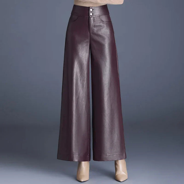 Women’s Leather Trousers - High Waist - Wide Leg - Relaxed Fit - Full Length