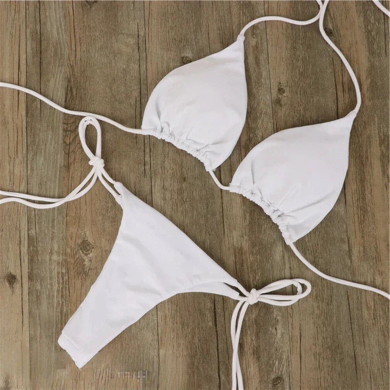 Women’s Bikini Set - Triangle Top - Adjustable Tie Straps - Low Rise Minimal Coverage