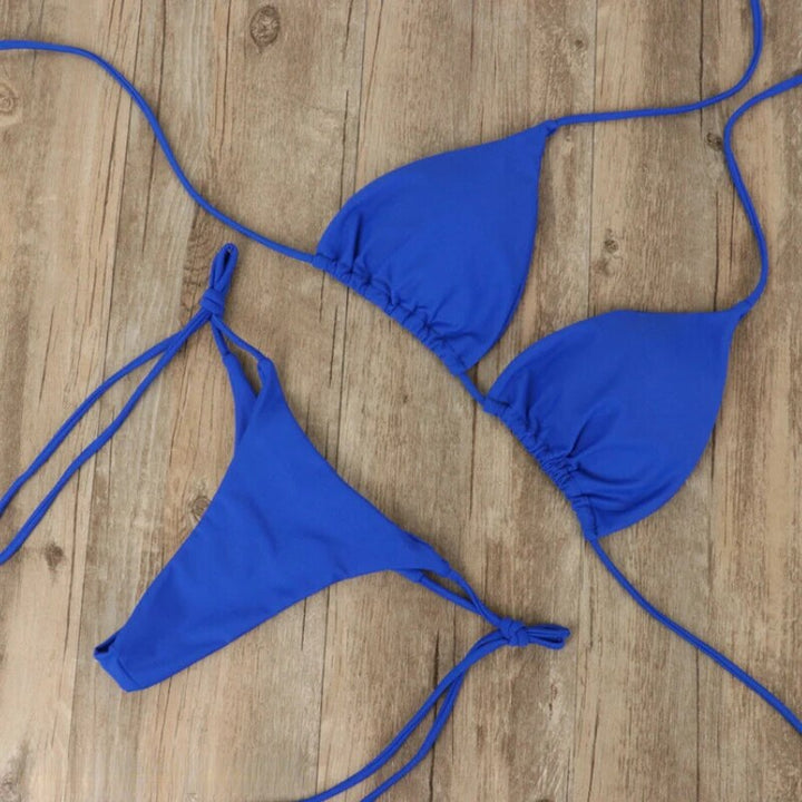 Women’s Bikini Set - Triangle Top - Adjustable Tie Straps - Low Rise Minimal Coverage