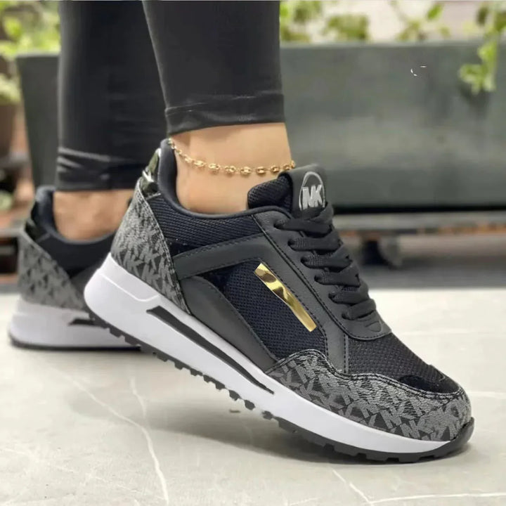 Women’s Sneaker – Mesh Upper – Cushioned Midsole – Metallic Accents – Lace-Up Design