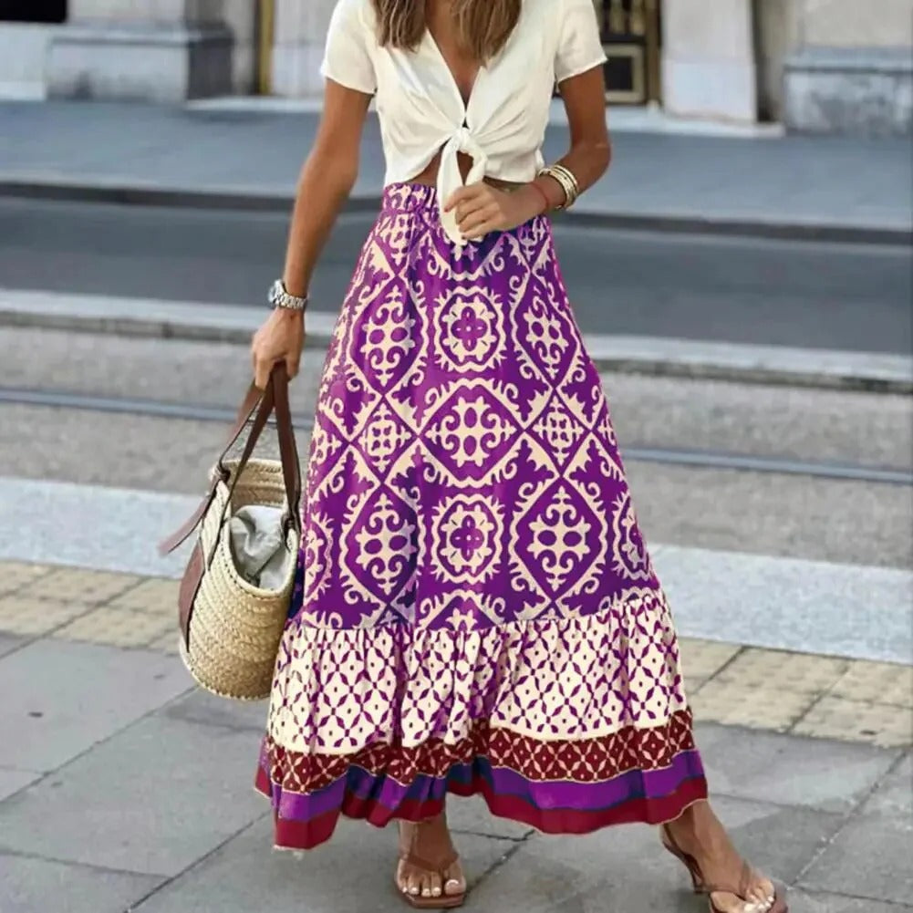 Women’s Maxi Skirt – High Waist – Flowy Silhouette – Breathable Blend – Boho Pattern