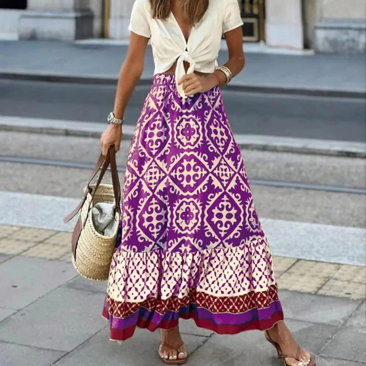 Women’s Maxi Skirt – High Waist – Flowy Silhouette – Breathable Blend – Boho Pattern