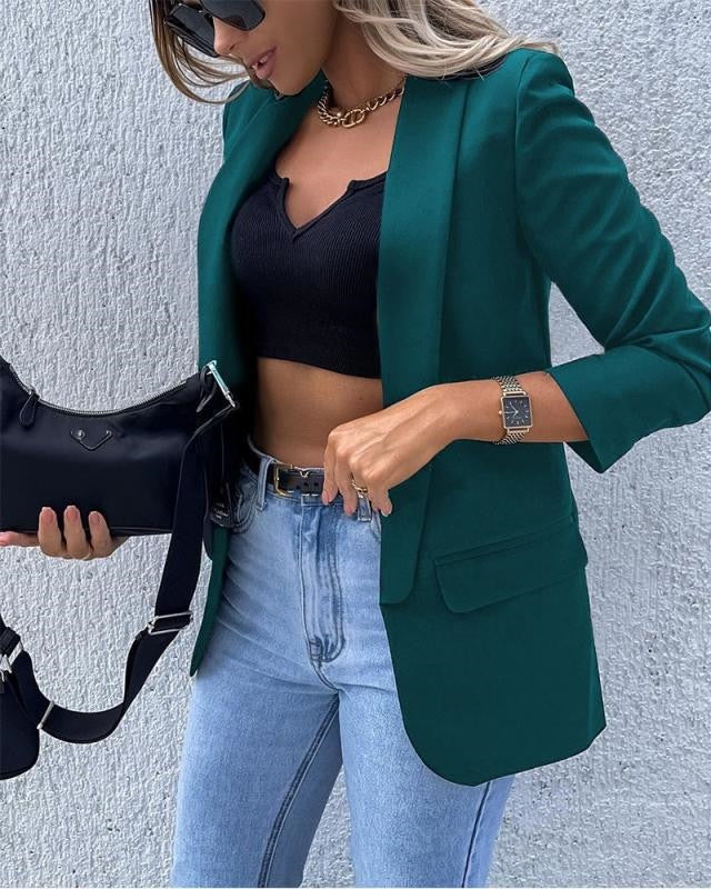 Women’s Blazer – Tailored Fit – Notched Lapel – Structured Fabric – V-Neck – Long Sleeve