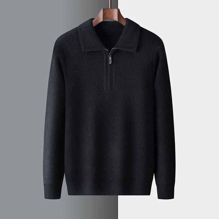 Men’s Quarter-Zip Sweater – Regular Fit – Ribbed Trim – Smart Casual Style