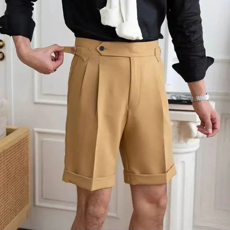 Men’s Tailored Shorts – Pleated Front – Cuffed Hem – Knee Length Fit