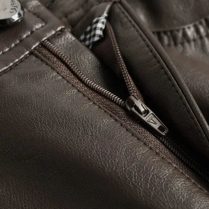 Women’s Leather Trousers - High Waist - Wide Leg - Relaxed Fit - Full Length