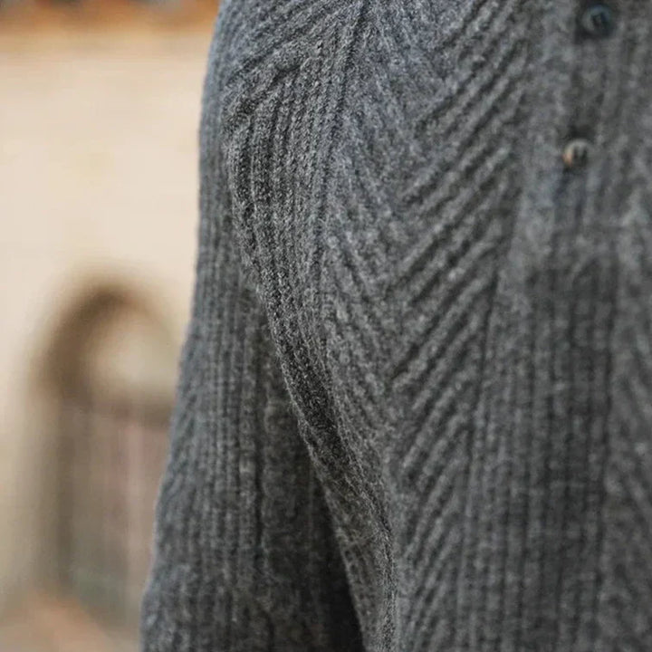 Men’s Knitted Sweater – Slim Fit – Cable Knit – Polo Collar – Long Sleeve