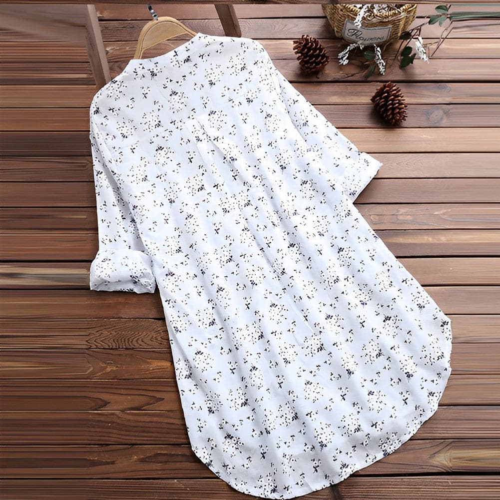 Women’s Blouse - Relaxed Fit - Button Front - V-Neck - Breathable Blend - Casual Style