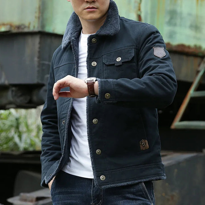 Men’s Jacket – Shearling Collar – Classic Fit – Button Closure