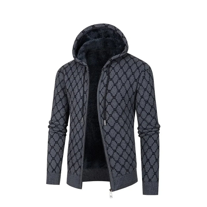 Men’s Zip-Up Hoodie – Plush Fleece Lining – Ribbed Trim – Textured Knit – Casual Fit