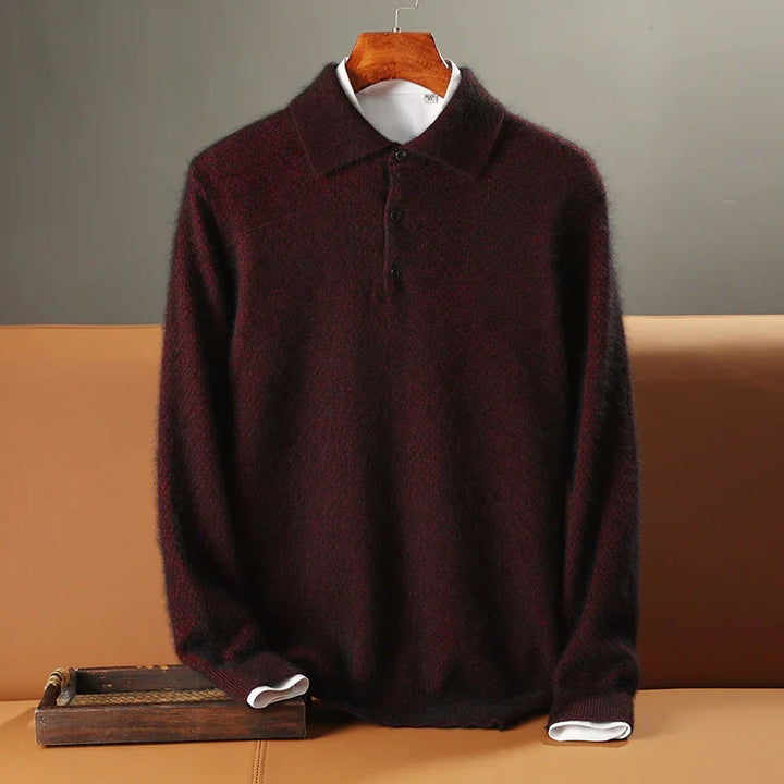 Men’s Polo Sweater - 100% Wool - Relaxed Fit - Long Sleeve - Ribbed Hem & Cuffs