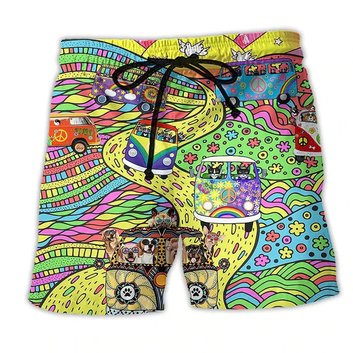 Men’s Swim Shorts – Regular Fit – Quick Dry – Adjustable Waist – Boho Print
