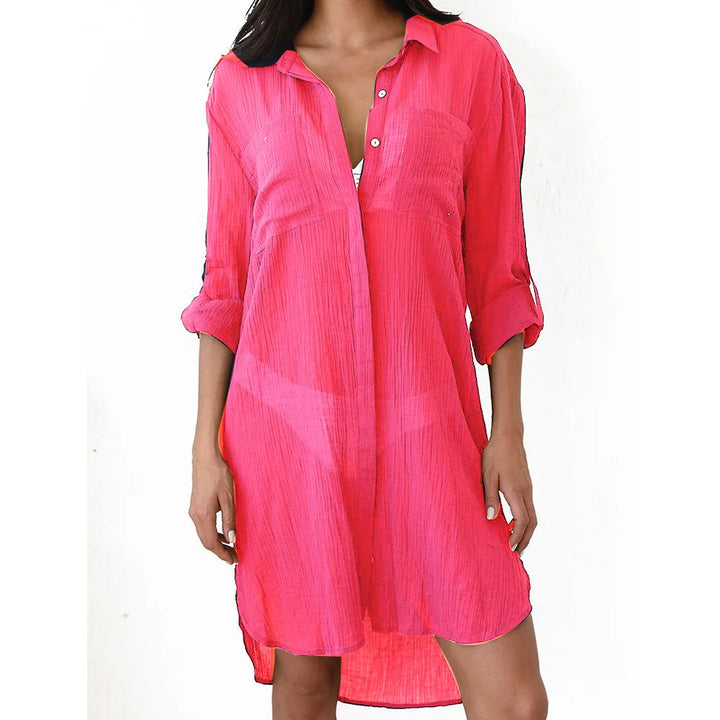 Women’s Cover-Up Dress – Relaxed Fit – Button-Down – Semi-Sheer – Breathable Blend