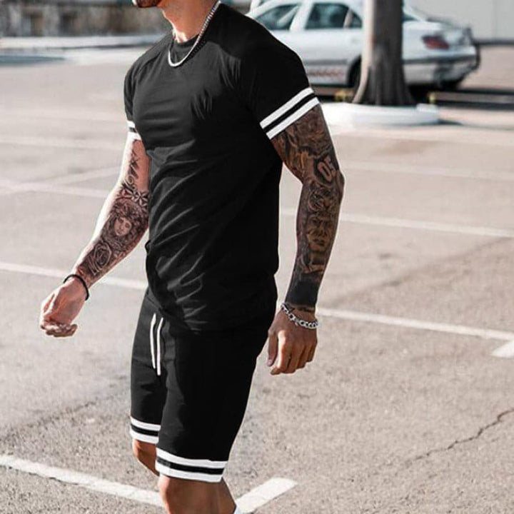 Men’s Athletic Set – Slim Fit – Breathable Stretch Blend – Short Sleeve Top & Shorts