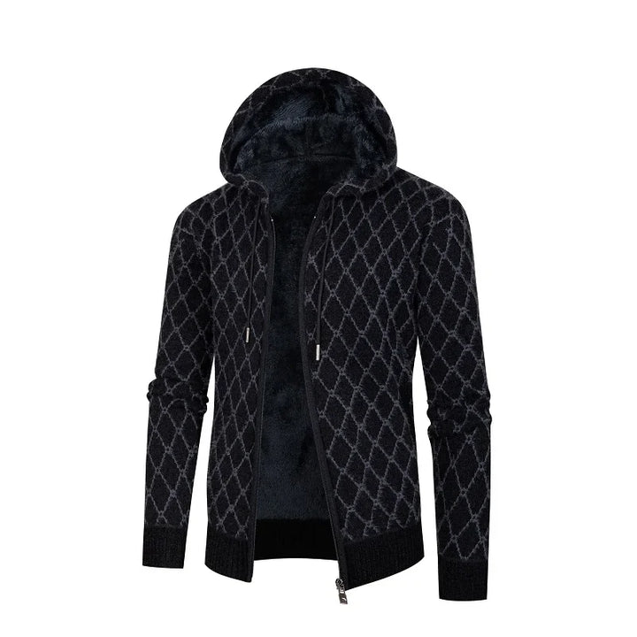 Men’s Zip-Up Hoodie – Plush Fleece Lining – Ribbed Trim – Textured Knit – Casual Fit