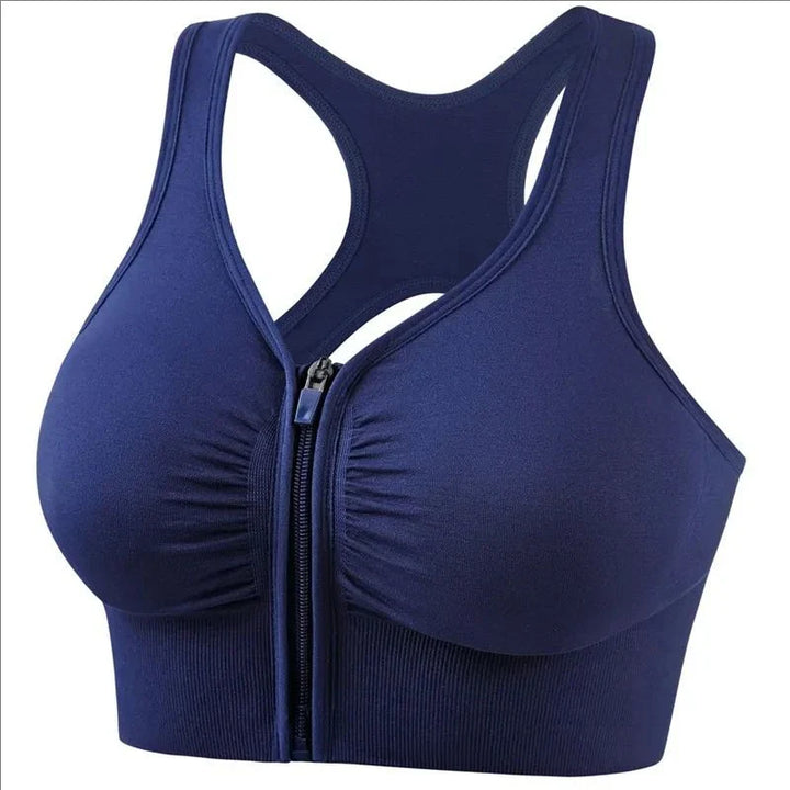Women's Sports Bra – Breathable Blend – Snug Fit – Racerback – Front Zipper – Workout Support
