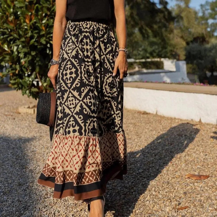 Women’s Maxi Skirt – High Waist – Flowy Silhouette – Breathable Blend – Boho Pattern