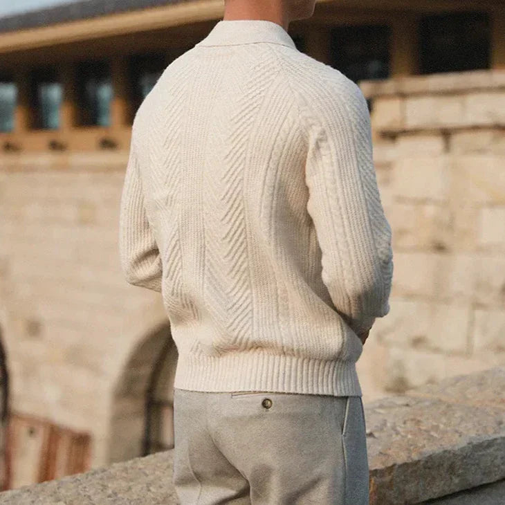Men’s Knitted Sweater – Slim Fit – Cable Knit – Polo Collar – Long Sleeve