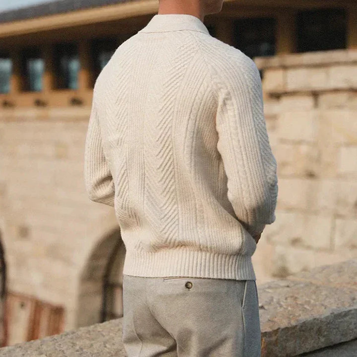 Men’s Knitted Sweater – Slim Fit – Cable Knit – Polo Collar – Long Sleeve
