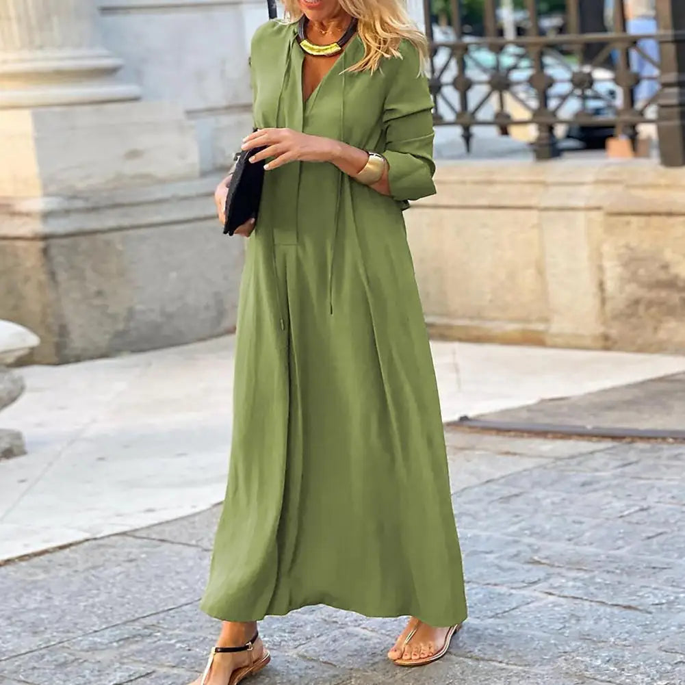 Women's Maxi Dress - V-Neck - Long Sleeve - Flowy Elegant Fit