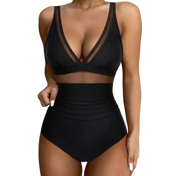 Women’s One-Piece Swimsuit – Sculpting Fit – Mesh Panel – High-Cut Leg – Supportive Straps