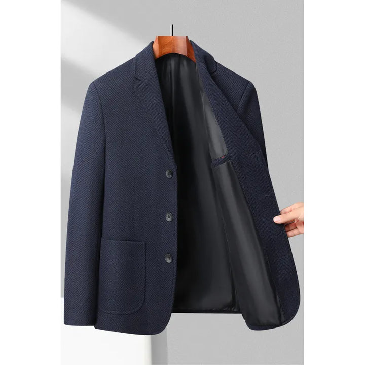 Men’s Blazer – Wool Blend – Tailored Fit – Herringbone Pattern – Notched Lapel – 3-Button Closure