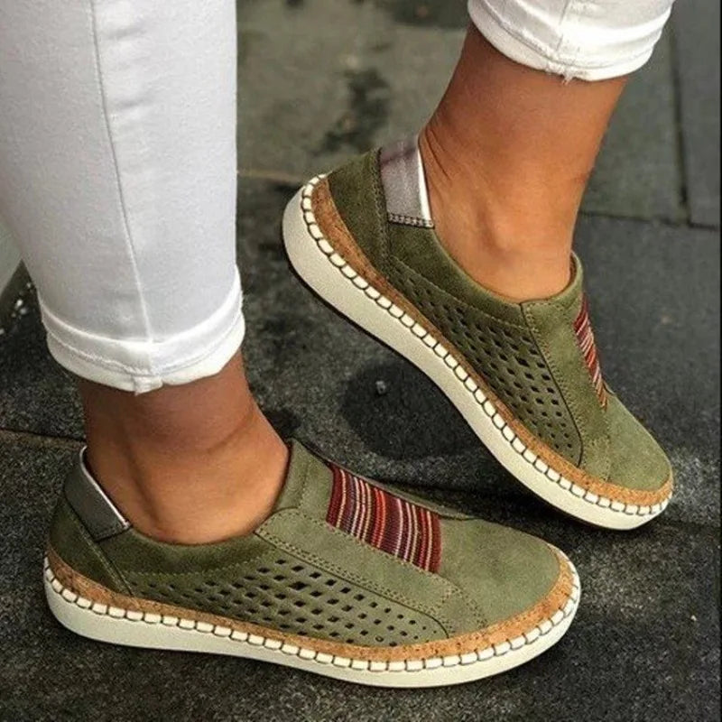 Women’s Slip-On Shoes – Breathable Upper – Cushioned Sole – Elastic Band Detail