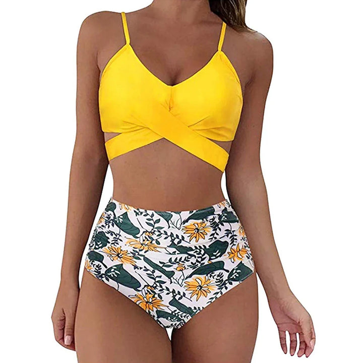 Women’s Bikini Set – Slim Fit Cross-Front Top – High-Waisted Ruched Bottoms