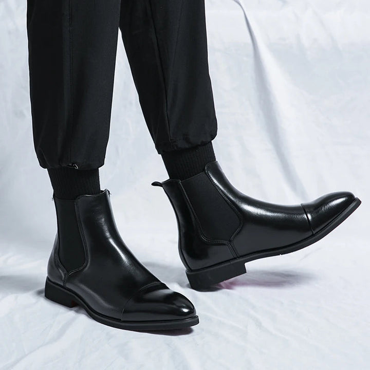 Men’s Leather Boots – Sleek Fit – Cap Toe – Ankle Length – Slip-On Chelsea Style